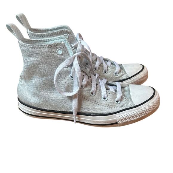 Converse All Star Chuck Taylor silver metallic high top youth sneakers SIZE 5 - Picture 1 of 8